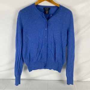 Lord & Taylor Blue 100% Cashmere Crewneck Cardigan large NWT